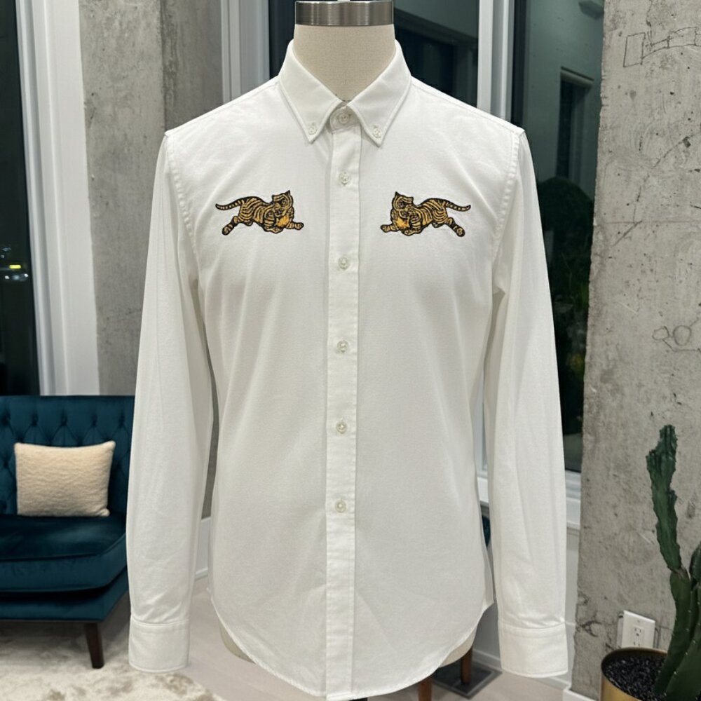 Kenzo White Oxford Shirt – Embroidered Tiger - Men's M